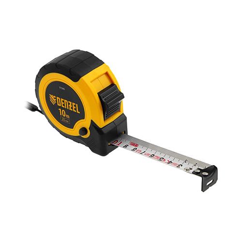 Рулетка "Denzel" 10м*25мм, двухкомпонентный корпус, кнопка-пауза