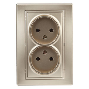 Розетка 2-ая без заземления, "Plano Intro", скрытой проводки, шампань 1-204-04