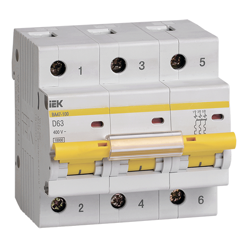 Автоматический выключатель ВА47-100 3Р 63А 10кА тип D "ИЭК"