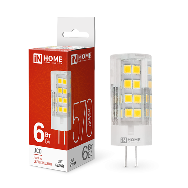 Лампа светодиодная 230В 6Вт G4 4000K 570Лм LED-JCD "IN HOME"