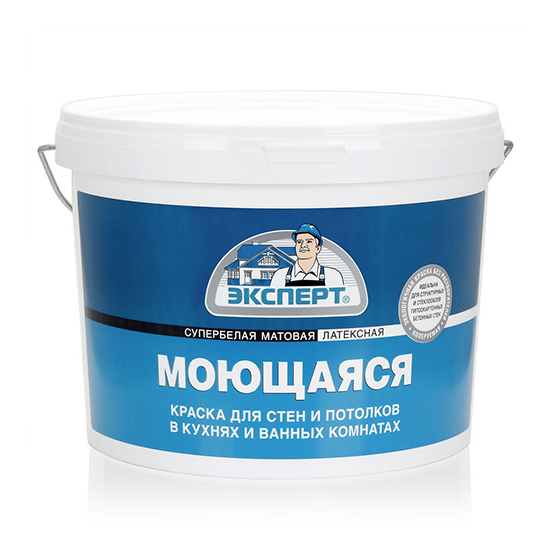 Краска водоэмульсионная интерьерная моющаяся супербелая &quot;Эксперт&quot;, 14кг