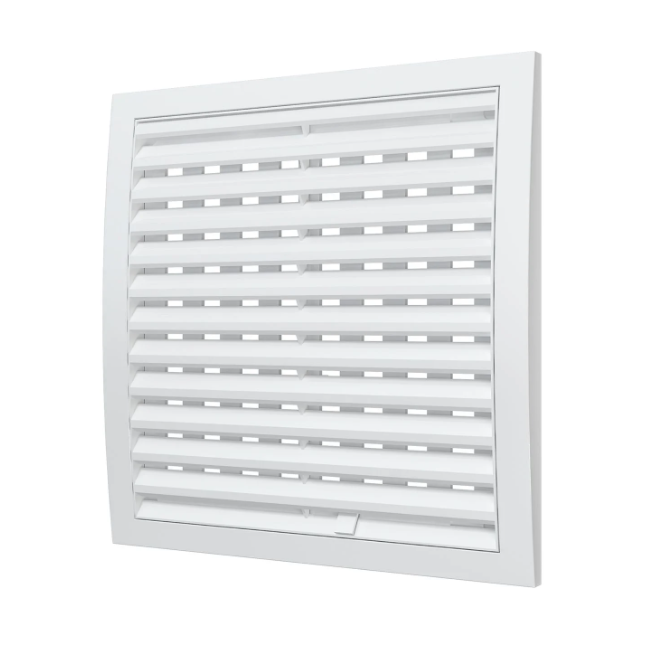 Решетка наружная накладная пластиковая вентиляционная 250*250, регулируемая, разъёмная, белая ASA