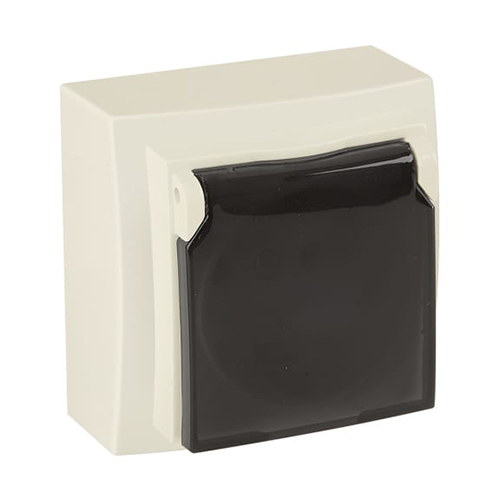 Розетка "NILSON Touran" одинарная с заземлением, открытой проводки, с крышкой, кремовая