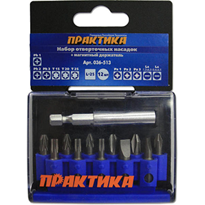 Набор бит &quot;Практика Профи&quot; 12шт, PH 3шт, PZ 3шт, Torx 3шт, LS 2шт*25мм держатель, кассета