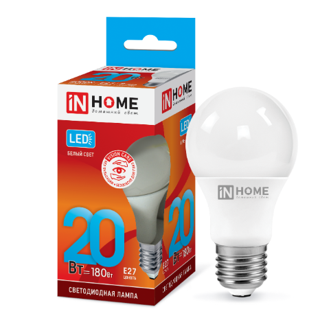 Лампа светодиодная A60 20Вт Е27 220В 4000К 1800Лм LED-A60-VC "IN HOME"