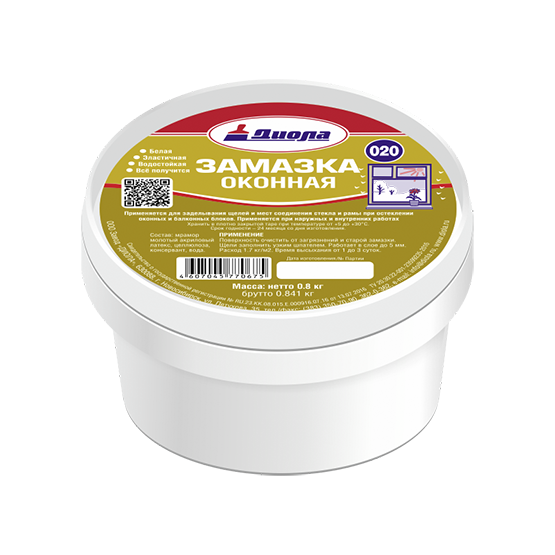 Замазка оконная "Диола Д-020", 0,8кг, белая