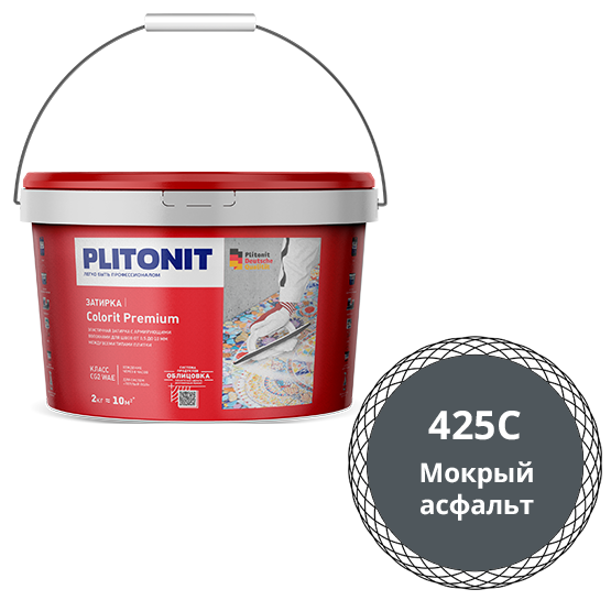 Затирка водоотталкивающая &quot;Плитонит Colorit premium&quot;, 2кг, &quot;мокрый асфальт&quot; цементная
