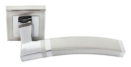 Ручка дверная "RAP 13-S SN/CP", нажимная, квадратная накладка, "Белый никель, хром"