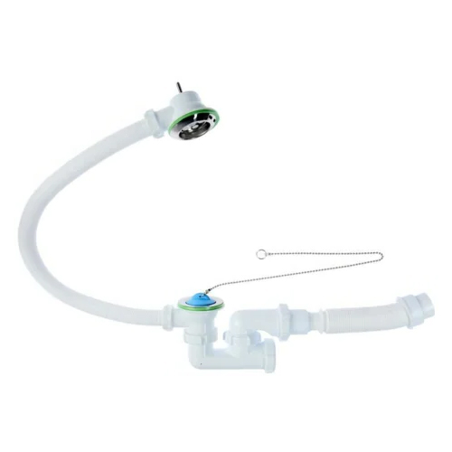 Сифон для ванны регулируемый со стальным выпуском и переливом 1.1/2"*40, гофра 40*40/50, "Aquattro", AQV255