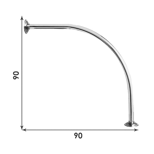 Карниз для ванной 90*90см, полукруглый, нержавеющий