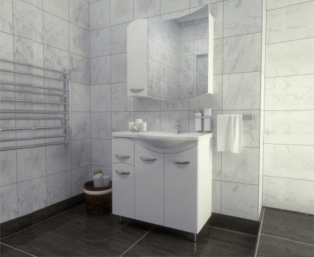 Тумба &quot;Коралл 85&quot; белая с умывальником Коралл-83, левая