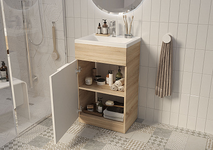 Тумба "Revo 50H 1д.", 500*350*840мм, с умывальником , дуб сонома