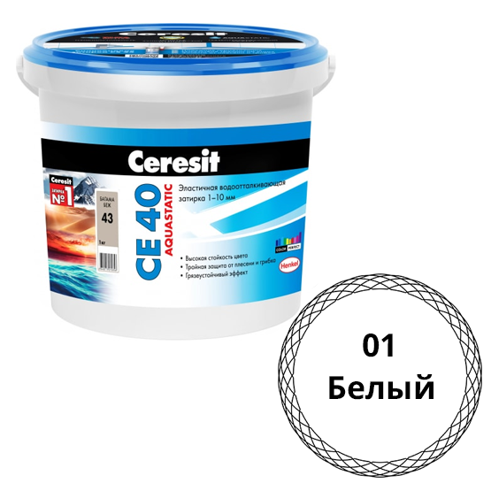 Затирка водоотталкивающая &quot;Ceresit СЕ-40&quot;, 1кг, &quot;белый&quot; цементная