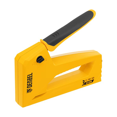 Степлер "Denzel" мебельный алюминиевый корпус, 6-14мм, тип 53, 15мм, тип 300, 15мм, тип 500