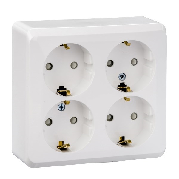 Розетка 4-ая с заземлением, "Этюд Lexel", накладная, с защитными штороками, белая