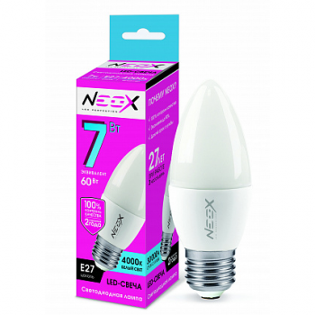 Лампа светодиодная 7Вт LED-СВЕЧА 230В Е27 4000К 560Лм NEOX
