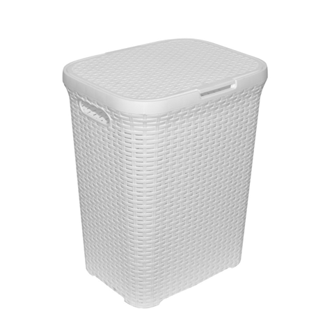 Корзина для белья "Ротанг" 60л, с крышкой, белая