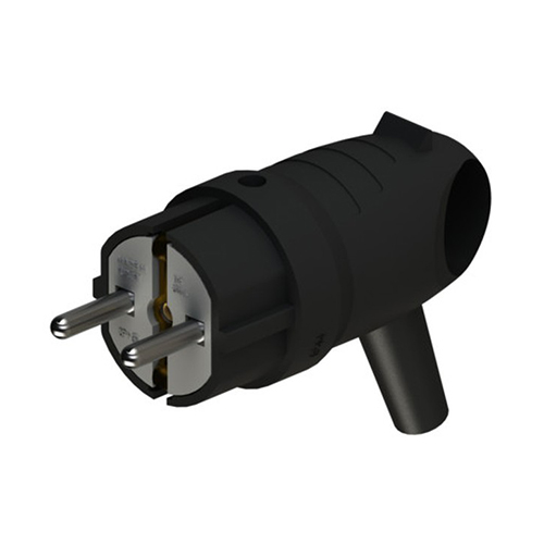 Вилка угловая каучуковая 2P+PE 16А/250В IP44, чёрная, System Electric