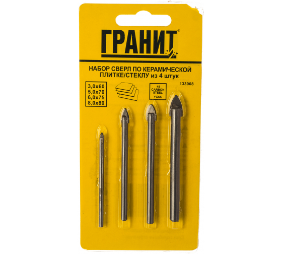 Набор сверл "Гранит" по плитке (3,5,6,8), 4шт