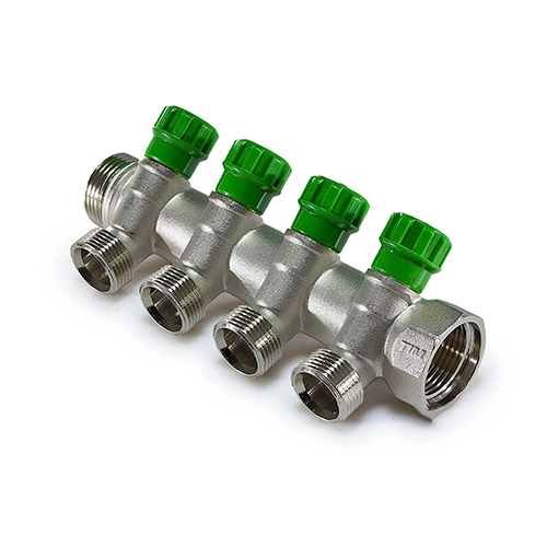 Коллектор с четырьмя вентилями "Tim", 1в*3/4н*3/4н*3/4н*3/4н*1н, под евроконус