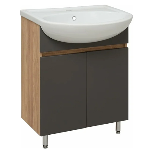 Тумба "Лада 60" графит, лиственница с умывальником "Уют 60"