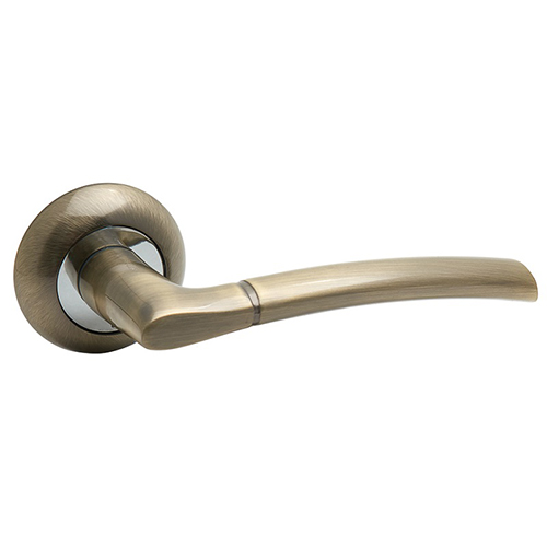 Ручка дверная "TRODOS AL-537 AB-CP", нажимная, круглая накладка, "Бронза, хром"