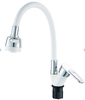 Смеситель "Aquattro Q01-3150" одноручковый для кухни с гибким гусаком, белый матовый, без подводки