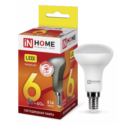 Лампа светодиодная R50 6Вт "IN HOME LED-R50-VC" Е14 220В 3000К 480Лм
