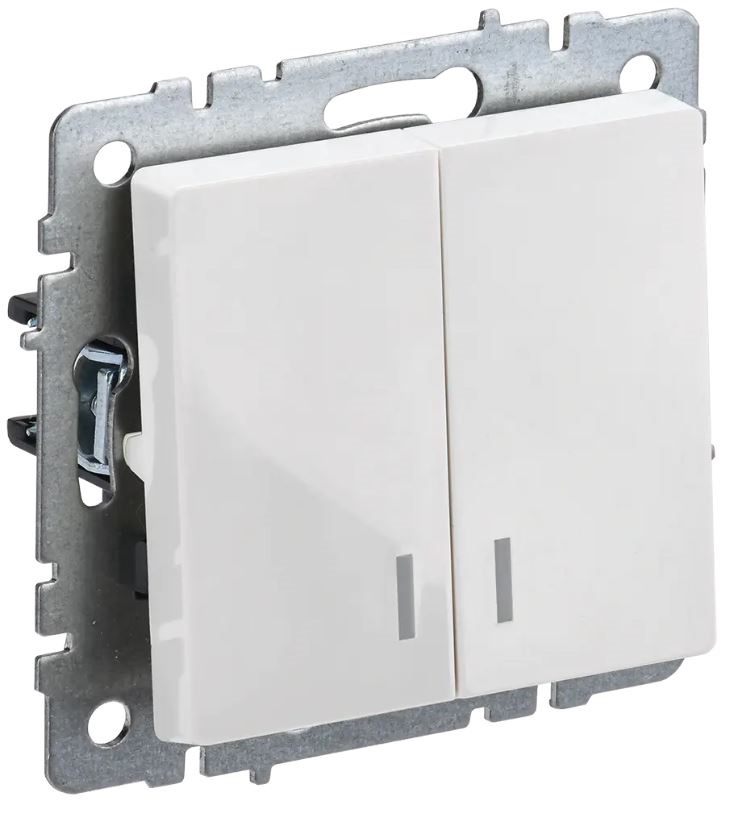 Выключатель 2-кл. "BRITE" с инд., с/п, 10А, механизм (без рамки), бел. IEK