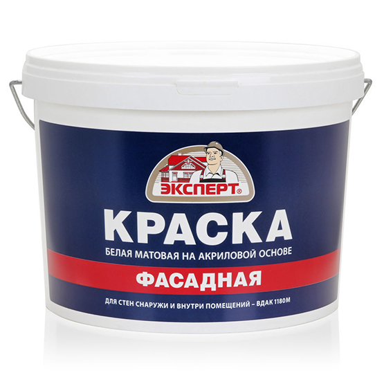Краска водоэмульсионная фасадная белая &quot;Эксперт&quot;, 14кг