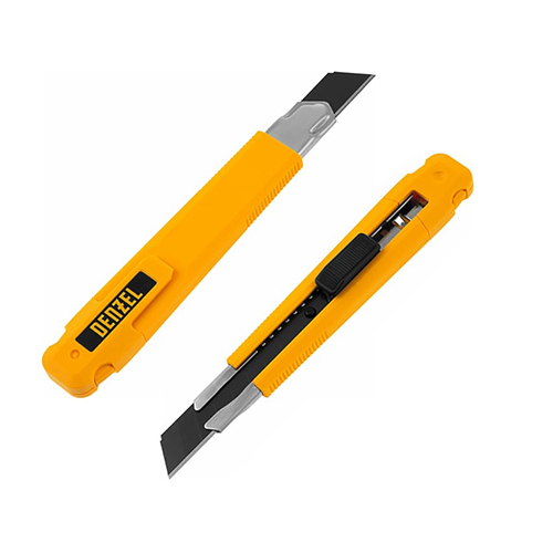 Нож &quot;Denzel&quot; 18мм, сменное лезвие, SK4, метал. направляющая, клипса, нажимной фиксатор