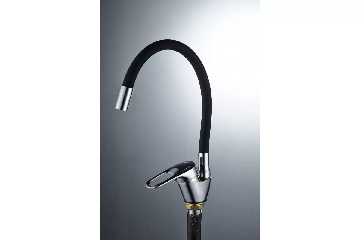 Смеситель "Aquattro Q01-3154" одноручковый для кухни с гибким гусаком, черный, без подводки