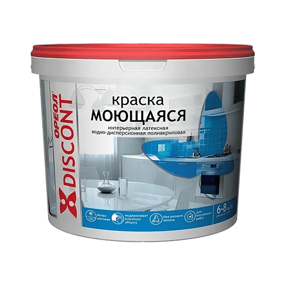 Краска водоэмульсионная интерьерная моющаяся "Ореол Дисконт", 1,5кг