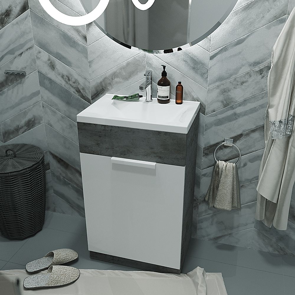Тумба &quot;Revo 50H 1д.&quot;, 500*350*840мм, с умывальником , бетон светло-серый