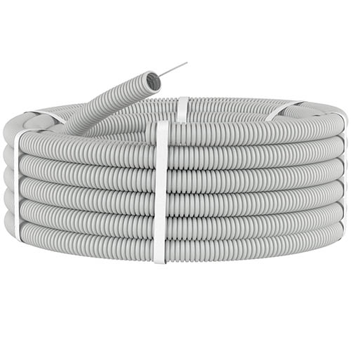 Труба ПВХ гибкая гофр. д.20мм, лёгкая с протяжкой, 100м, цвет серый