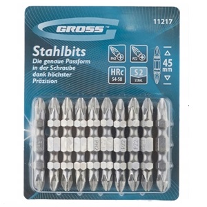 Набор бит PH2-PZ2*45мм двухсторонний , 10шт "Gross"