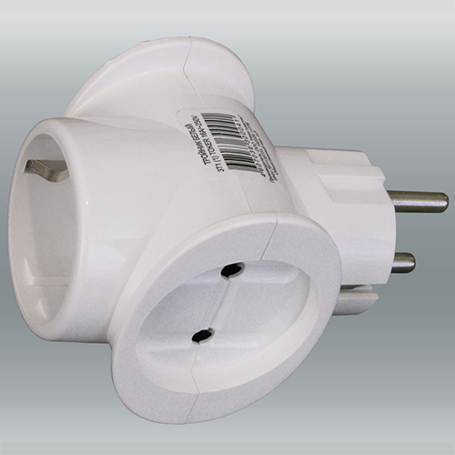 Тройник универсальный, 1евро+2универсальных, 16А, 250В, белый, 3Т1, "Токер"