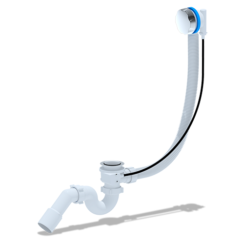 Сифон прямоточный для ванны со стальным выпуском и полуавтоматическим переливом, с трубой 40/50, EM411, "Ани Пласт"