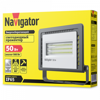 Прожектор светодиодный "Navigator" 50Вт 4000К естественный белый 4100Лм 220В черный "14 145 NFL-01-50-4K-LED"