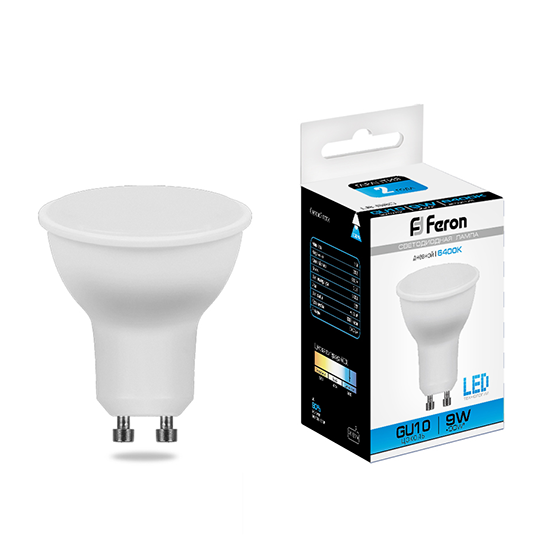 Лампа светодиодная  9Вт GU10 220В 6400K 800Лм LB-560 "FERON"