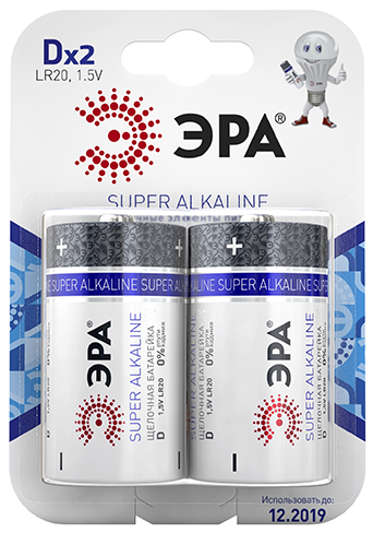 Батарейка щелочная LR20/D 2шт "ЭРА"