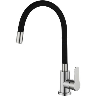 Смеситель "Oute "T40193B-2" одноручковый для кухни с гибким гусаком, черный, нержавейка