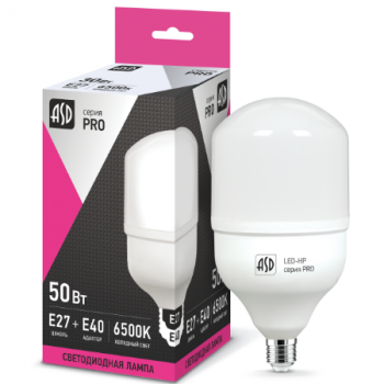 Лампа светодиодная "ASD LED-HP" A70, Е27/Е40, 50Вт, 220В, 6500К, 4500Лм, матовая