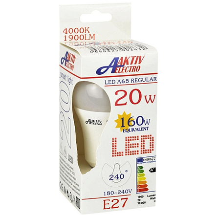 Лампа светодиодная A65-70 20Вт Е27 4000К 1900Лм Regular &quot;AKTIV ELECTRO&quot;