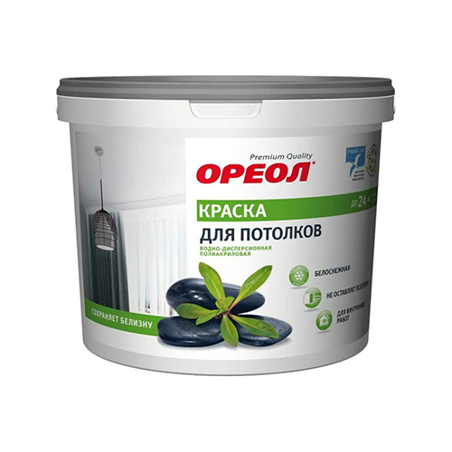 Краска водоэмульсионная для потолков белоснежная "Ореол", 13кг