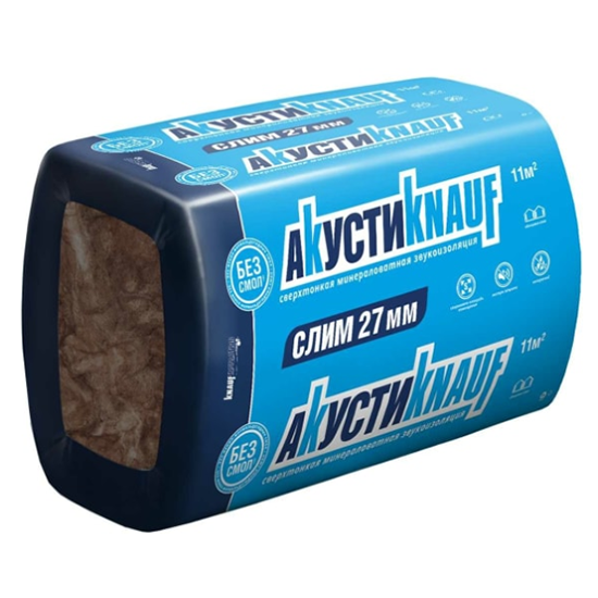 Утеплитель - звукоизоляция Knauf Akusti КНАУФ Слим S034 920*600*27мм, 11,04м2, 0,298м3, 20 плит