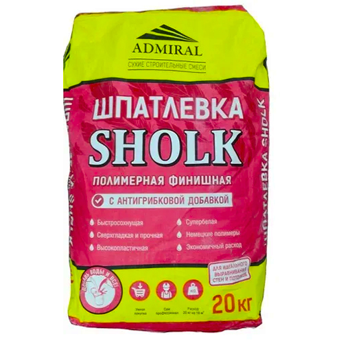 Шпатлевка а полимерной основе шпатлевка "ADMIRAL SHOLK", белый, 20кг ,48шт
