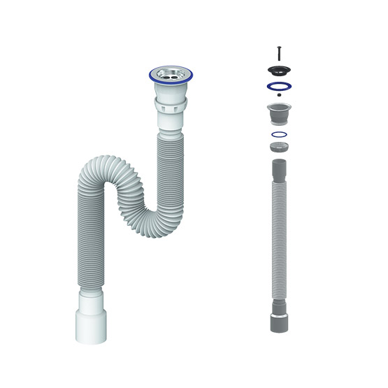 Сифон-гофра для раковины прямоточный со стальным выпуском разъемный, 1.1/2"*40/50, 1200мм, D230, "Unicorn"