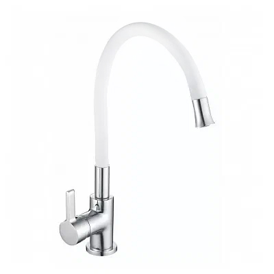 Смеситель "Oute "T9113B" одноручковый для кухни с гибким гусаком, белый, нержавейка