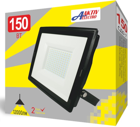 Прожектор светодиодный 150Вт 6500К 12000Лм 220В черный "СДО-7" "Aktiv Electro"